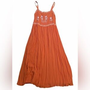 Orange Maxi Dress with Floral Embroidery